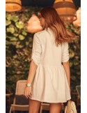 Button dress with adjustable sleeves, white FK600 - Online store - Boutique